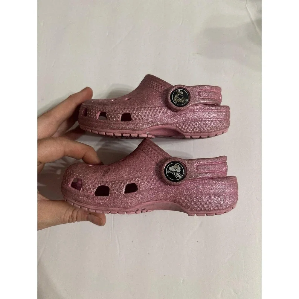 Crocs, Pink Glitter Crocs Clogs (Toddler C6)